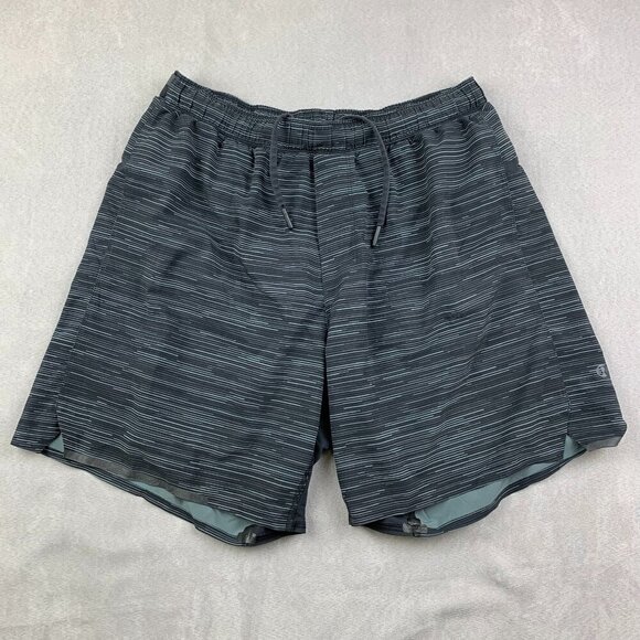 Lululemon Mens Medium Gray Black Striped Surge Short Lined 7" Nylon Reflective - Picture 1 of 8